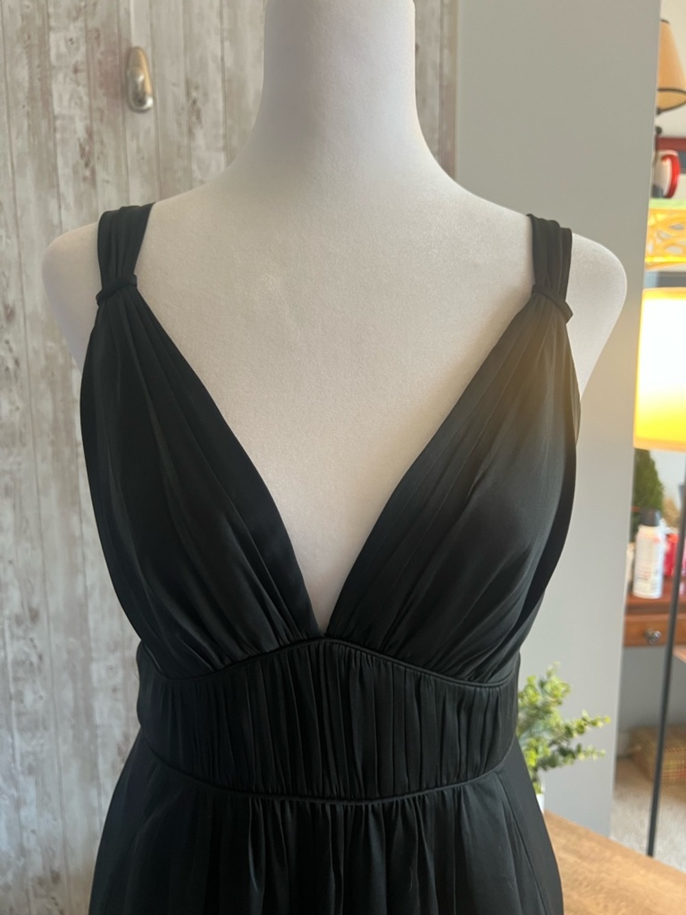Banana Republic Silk Black V-Neck Maxi Dress Cinched Wedding Formal NEW size 2 - Picture 5 of 12